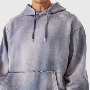 Survêtement à capuche uni délavé à l'acide pour homme, style vintage, léger, respirant, idéal pour l'hiver, prix de gros raisonnable - Product Image 2