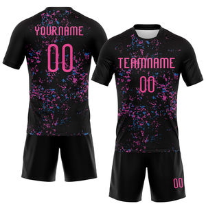 Nouvelle Arrivée Ensemble Sportif Personnalisé Maillot de Volleyball en Polyester Respirant et Confortable Motif Abstrait Fragmenté Noir Rose - Product Image 1