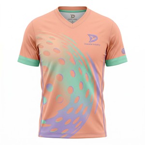 Dravelle Industry Premium Dry Fit Tee Highly Specific <b>Peach</b>-Mint-Lavender Swirl Graphic V Neck High-End Women's Pickleball Shirt - Product Image 2