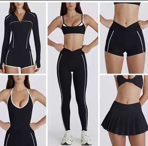 Conjuntos Deportivos de 2 Piezas de Alta Calidad para Mujer, Gimnasio, Running, Yoga, Tenis, Spandex/Nailon, Transpirable y de Secado Rápido, Top Deportivo con Cuello Cruzado y Pantalones Cortos - Product Image 3