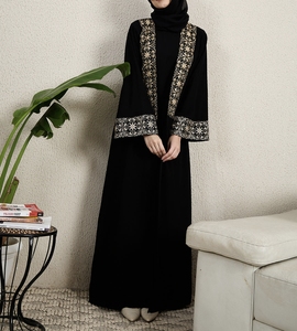 High Quality Beautiful Dubai Women Abaya Traditional Islamic Muslim Clothing & <b>Accessories</b> <b>Floor</b> Length Long Sleeves Front Open - Product Image 5