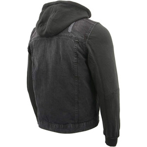 เสื้อแจ็คเก็ตยีนส์สีดำคลาสสิกสำหรับผู้ชาย พร้อมหมวกและกระเป๋า - สีดำ - Product Image 4