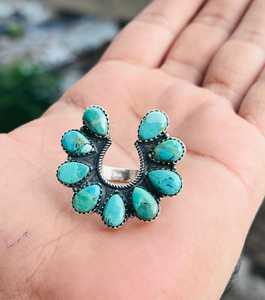 Wholesale Handmade 925 Sterling Silver Turquoise Horseshoe Cluster <b>Ring</b> Opaque Gemstone <b>Statement</b> <b>Rings</b> For Women Bulk Supplier - Product Image 1
