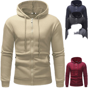 Men's Hooded Zipper Sweatshirt Solid Color Slim Fit Casual Knitted Hoodie Autumn Wear - Product Image 1