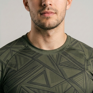 Men's Geometric Pattern Compression <b>Shirt</b> Short Sleeve O-Neck Quick Dry Sporty Fit Active Wear - Product Image 4