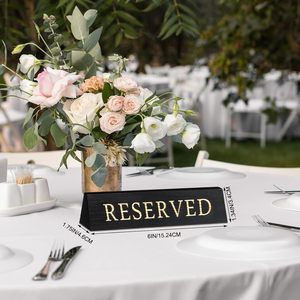 Set of 6 Black Wooden Reserved Signs Double Sided Engraved <b>Table</b> Tent <b>Name</b> Place <b>Card</b> Stand For Restaurant Event Wholesale - Product Image 6