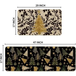 Golden Christmas Tree <b>Ornament</b> <b>Kitchen</b> Mats Set of 2 Low Profile Winter Home Decor Elegant Rug for <b>Kitchen</b> Floor - Product Image 2