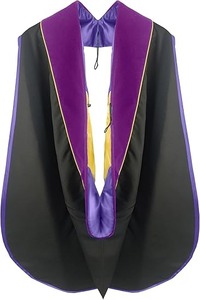 Robe de doctorat de luxe pour la remise des diplômes, ensemble de toque et écusson de doctorat à 8 pans avec passepoil doré, tenue de doctorat - Product Image 4