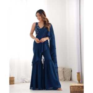 Robes de soirée Prêt-à-porter Saree Sharara élégant pour les fêtes - Product Image 5