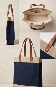 Sac fourre-tout en jute réutilisable, sac de courses, sac de plage, sac de transport pour les courses avec poignée en cuir - Product Image 2