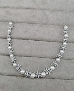 <b>Pearl</b> Studded American Diamond Collar <b>Necklace</b> <b>Set</b> With Earrings Marquise Cut Stone Sparkling AD Jewelry <b>Set</b> For Party Wholesale - Product Image 3