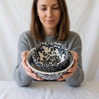 Bols en résine écologiques faits à la main, motif mosaïque noir et blanc, design moderne, luxueux et minimaliste, empilables, compatibles lave-vaisselle, pour aliments