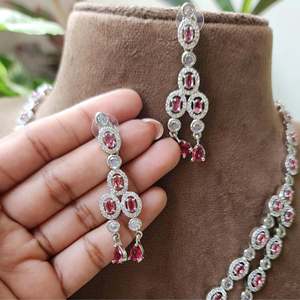 Two-Layer AD Ruby Bridal Jewelry Set with Rhodium Finish - Product Image 3