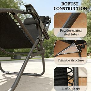 Sedia Pieghevole Nera a 2 Pezzi per Uso Esterno in Cortile e Giardino - Product Image 4