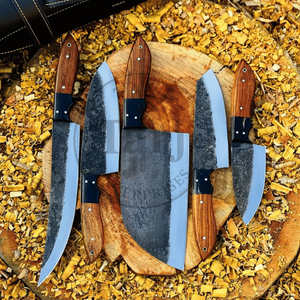 ชุดมีดเชฟเหล็กกล้าคาร์บอน 5 ชิ้น ตีขึ้นรูปด้วยมือ เกรดอุตสาหกรรม ใช้งานได้ทั้งสองมือ ปลอดภัยสำหรับเครื่องล้างจาน ด้ามไม้ รับประกัน 1 ปี - Product Image 4