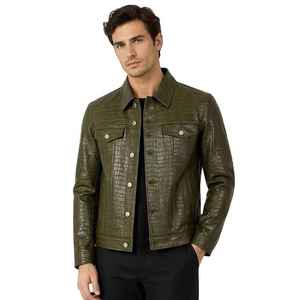 Veste d'automne personnalisée pour homme, texture crocodile, coupe ajustée, vêtement d'extérieur de luxe, veste en cuir véritable de mouton gaufré croco, fabrication OEM - Product Image 1
