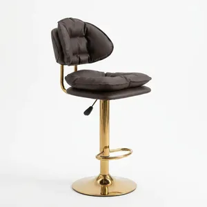 Chaise haute moderne en rotin tressé avec structure en bois massif durable et base chromée pour bar à domicile, salle à manger, hôtel, café, restaurant - Product Image 6