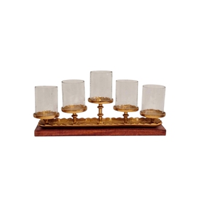Candélabre en métal doré à 8 bras avec base en bois, centre de table moderne pour décoration intérieure - Product Image 6