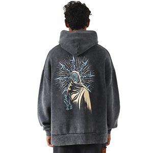 Sweat à capuche oversize délavé à l'acide 100 % coton pour homme – Ensembles de sweats épais personnalisés pour l'hiver - Product Image 2