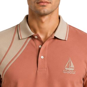 เสื้อโปโลผู้ชายสีชมพูแซลมอนและสีเบจแบบกำหนดเอง แขนสั้น สวมใส่สบาย เหมาะสำหรับกอล์ฟ รับผลิตแบบ OEM แบรนด์ส่วนตัว ระบายอากาศได้ดี ขายส่ง - Product Image 5