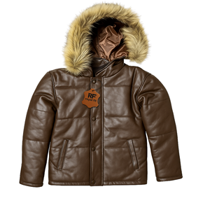 Mens Brown Genuine Leather Puffer Jacket <b>Fur</b> Hood Winter Jacket Warm Quilted Coat Custom OEM - Product Image 1