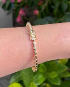 Diamond Tennis <b>Bangle</b> 14k 18k <b>Solid</b> <b>Gold</b> Pear Shape Round Cut Lab Grown Bezel Open Station Bracelet Luxury Everyday Fine Jewelry - Product Image 5