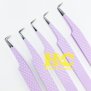 New Style Purple Tweezers Stainless Steel Eyelash Extension Tweezers Sustainable Rose Gold Anti-Slip Fiber Tip Lash Tweezers - Product Image 4