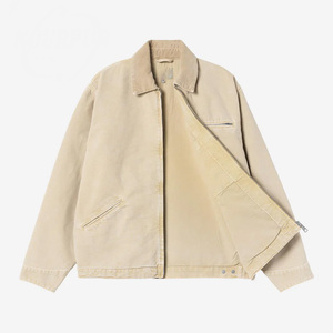 Chemise-veste en coton beige pour homme, coupe décontractée, col rabattu, manches classiques, style printemps, couleur unie, tissu tissé - Product Image 3
