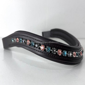 Bande de front de cheval en cuir véritable en forme de vague en pleine taille Cob cristaux multicolores strass incrustés canal vide bande de front de cheval - Product Image 2