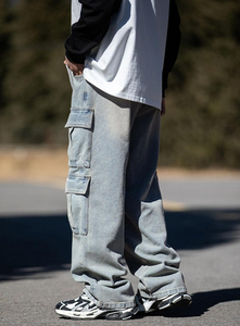 Pantalon cargo sur mesure pour homme, jean baggy à jambes larges de haute qualité, streetwear pour homme, jean baggy à plusieurs poches, jean baggy délavé pour homme - Product Image 6