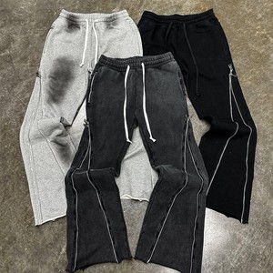 Pantalon Harem en Polaire pour Femme, Couleur Unie, Fermeture Éclair, Taille Élastique, Coupe Ample, Longueur Entière, Décontracté, Printemps, Rayures Latérales, Design Plat - Product Image 1