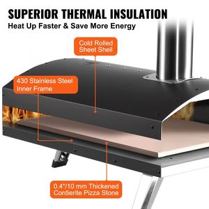 Portatile da 12 pollici all'aperto in acciaio inox Grill forno a Pellet di carbone cottura Pizza pietra copertura impermeabile pala legno campeggio - Product Image 4