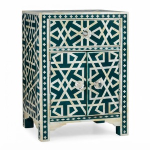Mesita de noche con incrustaciones de hueso amarillo y 3 cajones, hecha a mano con patrón floral, mesita de noche de madera, mesa auxiliar premium para dormitorio - Product Image 6