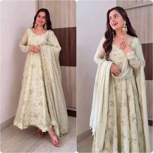 Conjunto de Lehenga Choli de Seda Blanco Hueso para Mujer con Dupatta, Traje de Boda Indio Bordado Largo hasta el Suelo - Product Image 4