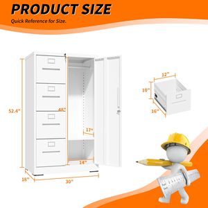 Armoire de classement verticale en métal avec serrure, casier à dossiers en acier, 4 tiroirs, 1 porte pour entrepôt - Product Image 5