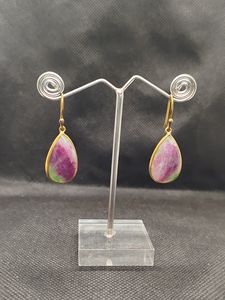 Boucles d'oreilles en pierre précieuse zoisite rubis naturel, en laiton massif plaqué or, longues boucles d'oreilles pendantes, cadeaux de mariage, meilleures ventes - Product Image 6