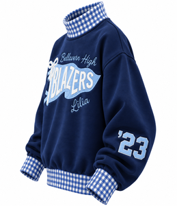 Sweat-shirt en molleton de coton pour femme, col montant, personnalisable avec logo brodé, coupe oversize, streetwear d'hiver, vente en gros - Product Image 6