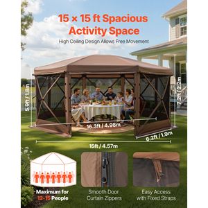 Grande Gazebo Pop-up a 8 Lati 15 X 15 ft, Tenda con Zanzariera a Montaggio Rapido per Campeggio, Tetto Rimovibile con Borsa per il Trasporto, Riparo dal Sole - Product Image 2