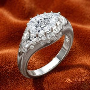 Moissanite Side Stone <b>Dome</b> <b>Ring</b> for Women Silver Plated Luxury Engagement Wedding Anniversary Jewelry - Product Image 2