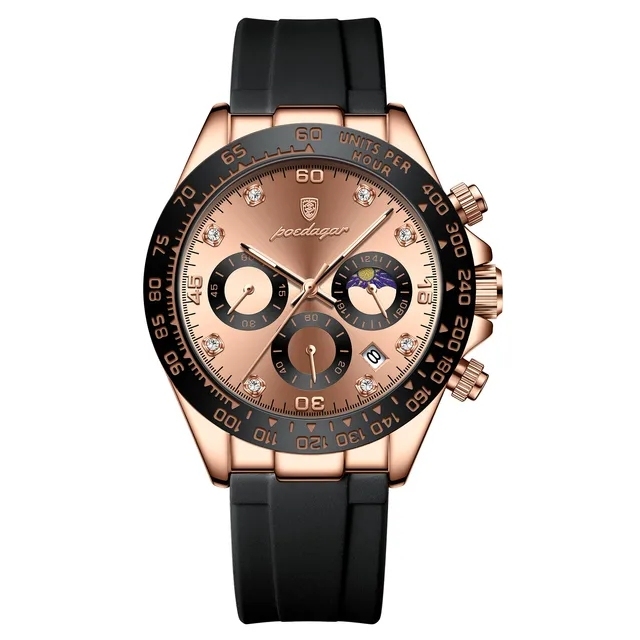 Poedagar 629 Quartz Men Watch with Silicone Steel Band Fashion Sport Chronograph Wristwatch Luminous Date Waterproof Clock