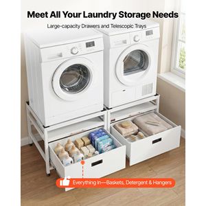 Supporto per Lavatrice e Asciugatrice con Vassoio Estraibile, Altezza 22,6 Pollici, 29 x 29 Pollici, Capacità di Carico 800 Libbre, Spazio per Cesti e Contenitori - Product Image 5