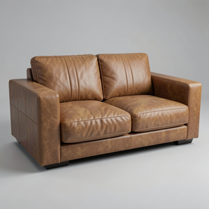 Sofá Moderno de Dos Plazas Tapizado en Cuero Vacuno Genuino, Silueta Cuadrada, Artesanía Premium para Muebles de Sala de Estar - Product Image 2