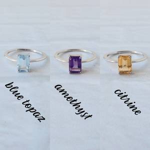 Emerald Cut Gemstone <b>Rings</b> Sterling Silver Garnet Blue Topaz Amethyst Citrine <b>Peridot</b> Birthstone Jewelry <b>Ring</b> - Product Image 3