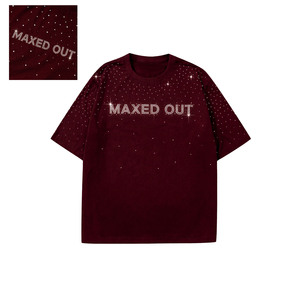 Wholesale Rhinestone Custom Graphic <b>Men's</b> <b>shirts</b> Oversized <b>Burgundy</b> Heavy Cotton Crystal Embellished Streetwear Loose Fit Tee - Product Image 5