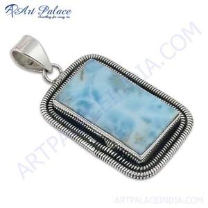 Colgante de Plata con Piedra Larimar Vintage para Mujer, Diseño Geométrico, Estilo Hiphop, Uso Diario, Certificado por Terceros, Amuletos Finos - Product Image 3