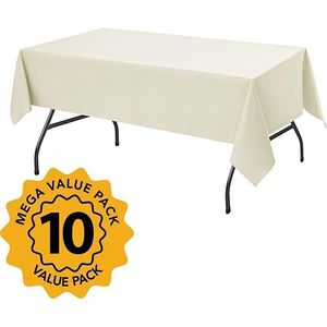 "10 Pack Ivory <b>Rectangle</b> <b>Tablecloths</b> 60 X 84 Inches Stain Resistant Polyester Washable 4 Foot Tables" - Product Image 2