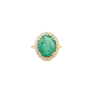 Anillo de Oro Amarillo Puro K14 con Esmeralda y Diamantes, Diseño de Racimo, Lujoso, para Boda, al Mejor Precio, Joyería Exclusiva, OEM ODM - Product Image 1