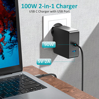 Cargador de Laptop USB-C de 90W Compatible con Lenovo ThinkPad, HP, Dell, Asus Chromebook, Acer, Samsung, MacBook con Puerto USB-A de 5V 2A