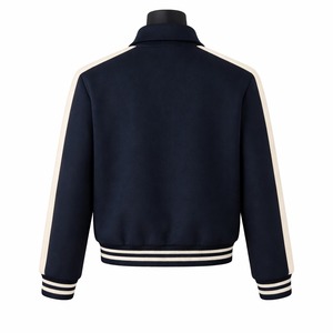 Veste universitaire bleu marine pour homme avec manches blanches, col rabattu, boutons, coupe classique, style automne - Product Image 2