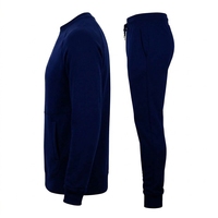Ensemble de sport pour homme bleu uni délavé à l'acide, sweat-shirt à col rond, pantalon long avec poches latérales, taille élastique, décontracté et respirant